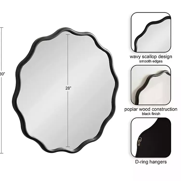 Decorative Mirrors-Kirklands Home Wavy Scallop Round Wall Mirror Black