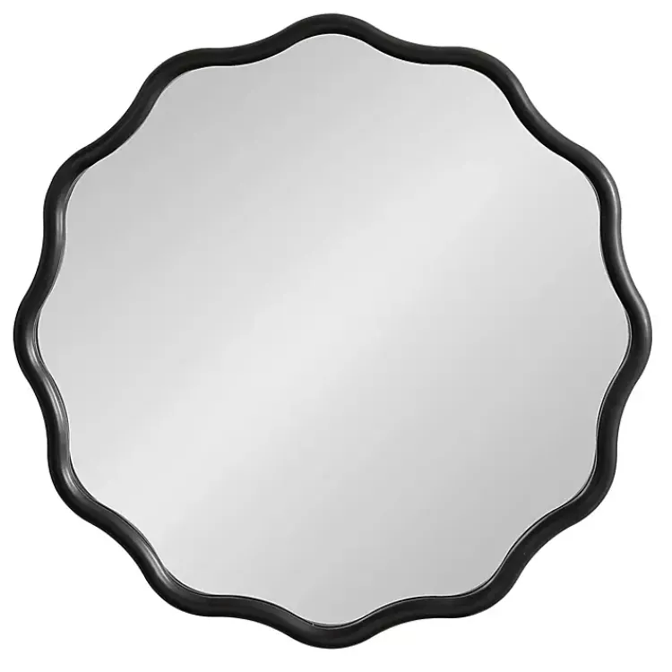 Decorative Mirrors-Kirklands Home Wavy Scallop Round Wall Mirror Black