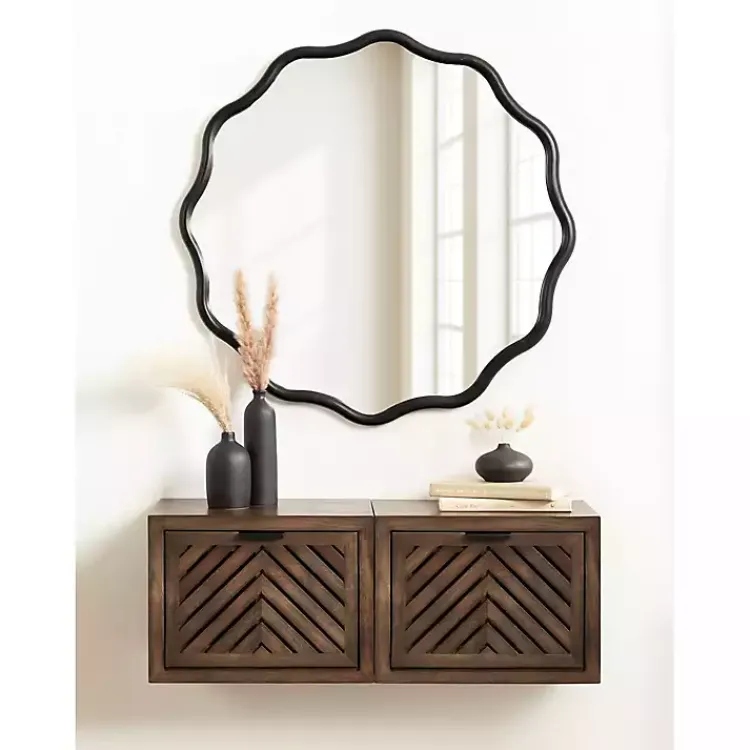 Decorative Mirrors-Kirklands Home Wavy Scallop Round Wall Mirror Black