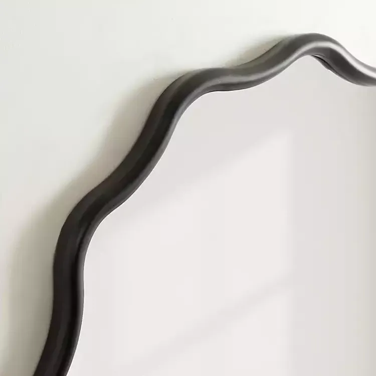 Decorative Mirrors-Kirklands Home Wavy Scallop Round Wall Mirror Black