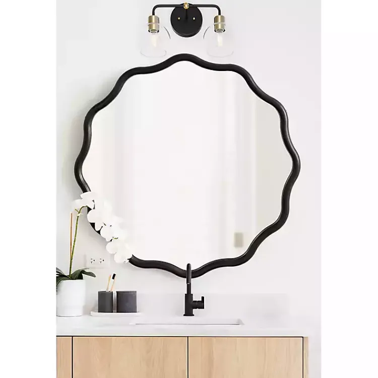 Decorative Mirrors-Kirklands Home Wavy Scallop Round Wall Mirror Black