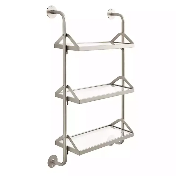 Shelves-Kirklands Home Metal and Glass 3-Tier Wall Shelf Silver