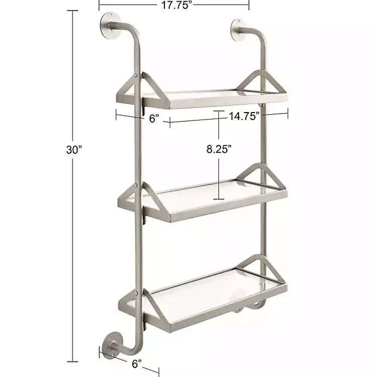Shelves-Kirklands Home Metal and Glass 3-Tier Wall Shelf Silver