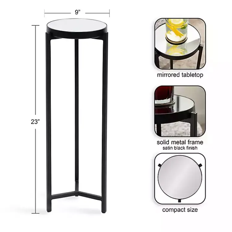 Accent & End Tables-Kirklands Home Metal Mirrored Tabletop Aguilar Drink Table Black