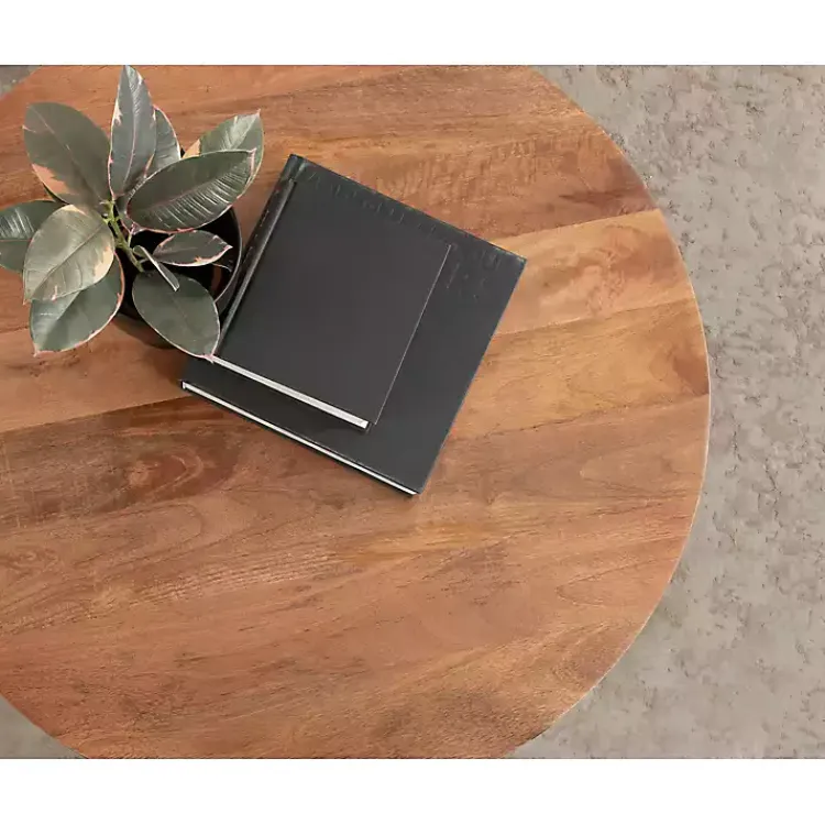 Coffee Tables-Kirklands Home Walnut Mango Wood Round Kershaw Coffee Table Brown