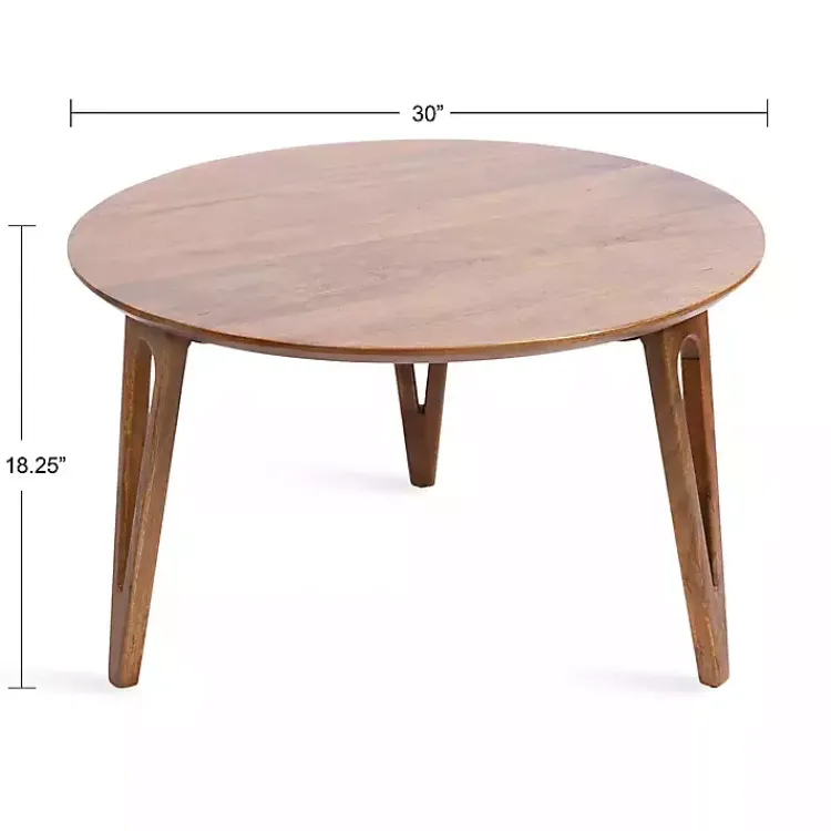Coffee Tables-Kirklands Home Walnut Mango Wood Round Kershaw Coffee Table Brown