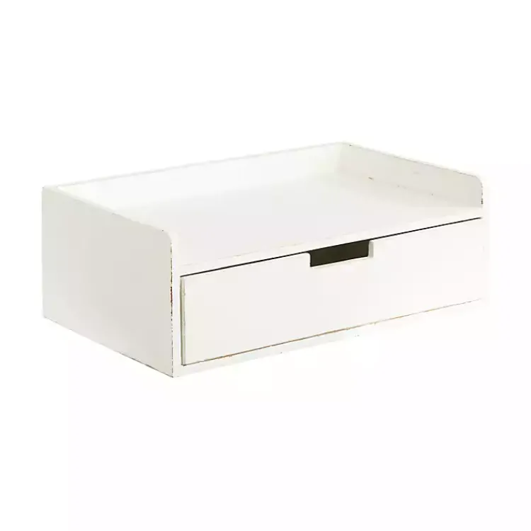 Accent & End Tables-Kirklands Home Distressed Drawer Kitt Floating Side Table White