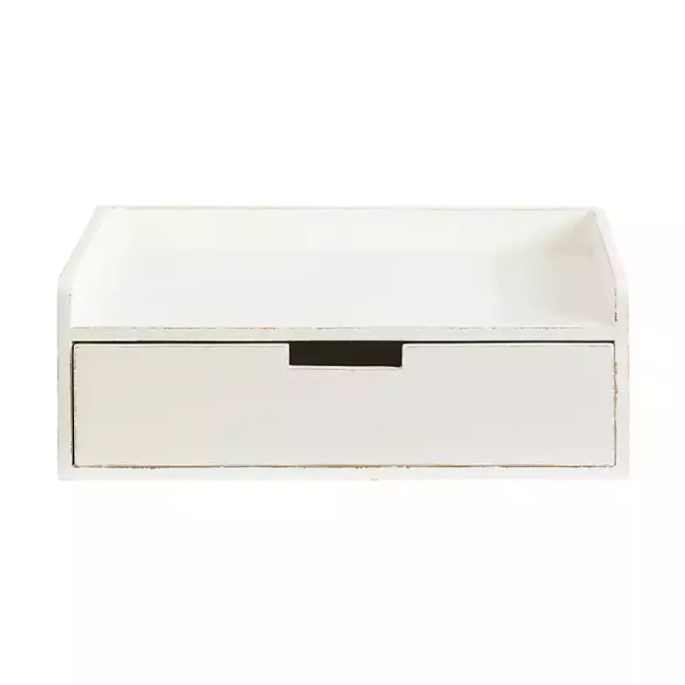Accent & End Tables-Kirklands Home Distressed Drawer Kitt Floating Side Table White
