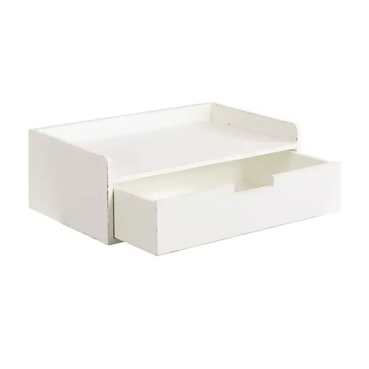 Accent & End Tables-Kirklands Home Distressed Drawer Kitt Floating Side Table White