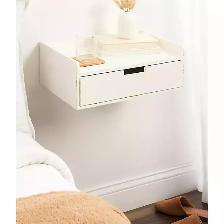 Accent & End Tables-Kirklands Home Distressed Drawer Kitt Floating Side Table White