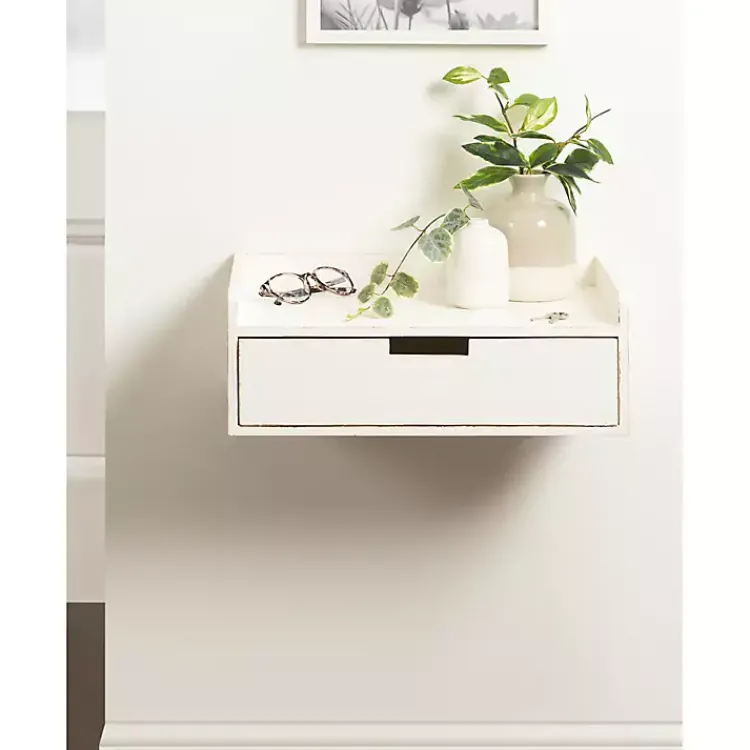 Accent & End Tables-Kirklands Home Distressed Drawer Kitt Floating Side Table White