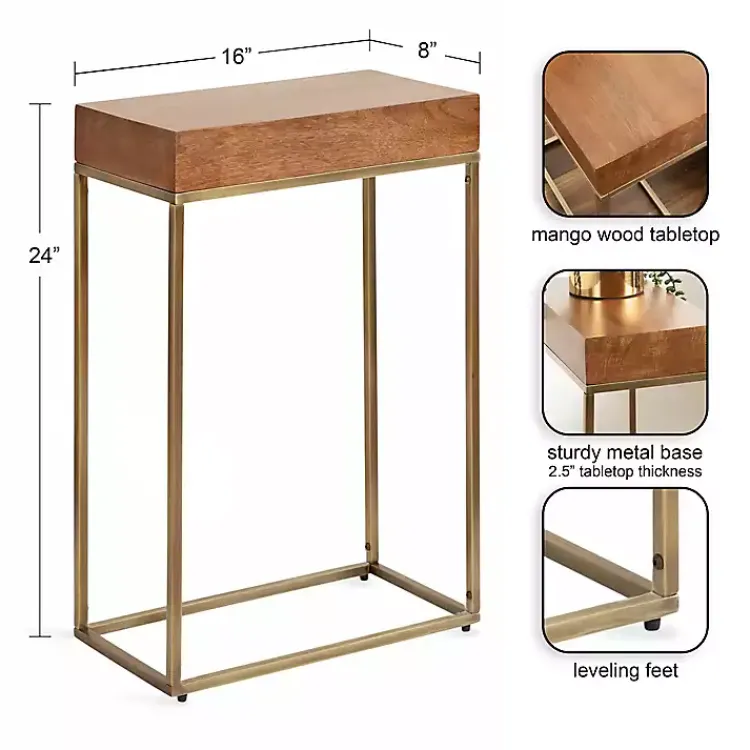 Accent & End Tables-Kirklands Home Mango Wood & Slim Karlsen Accent Table Gold
