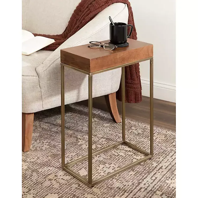 Accent & End Tables-Kirklands Home Mango Wood & Slim Karlsen Accent Table Gold