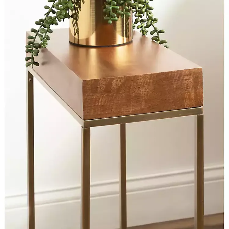 Accent & End Tables-Kirklands Home Mango Wood & Slim Karlsen Accent Table Gold