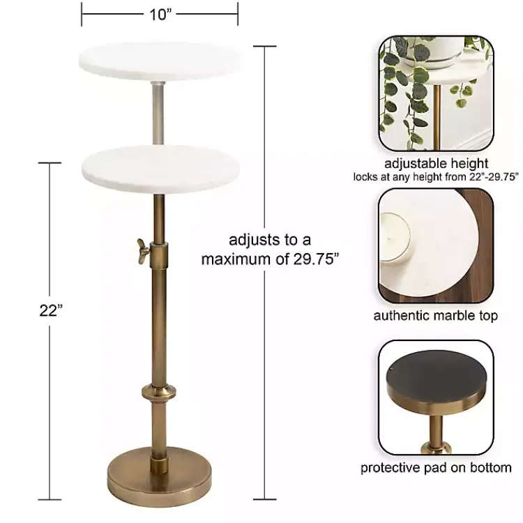 Accent & End Tables-Kirklands Home Antique Brass and Marble Adjustable Table White