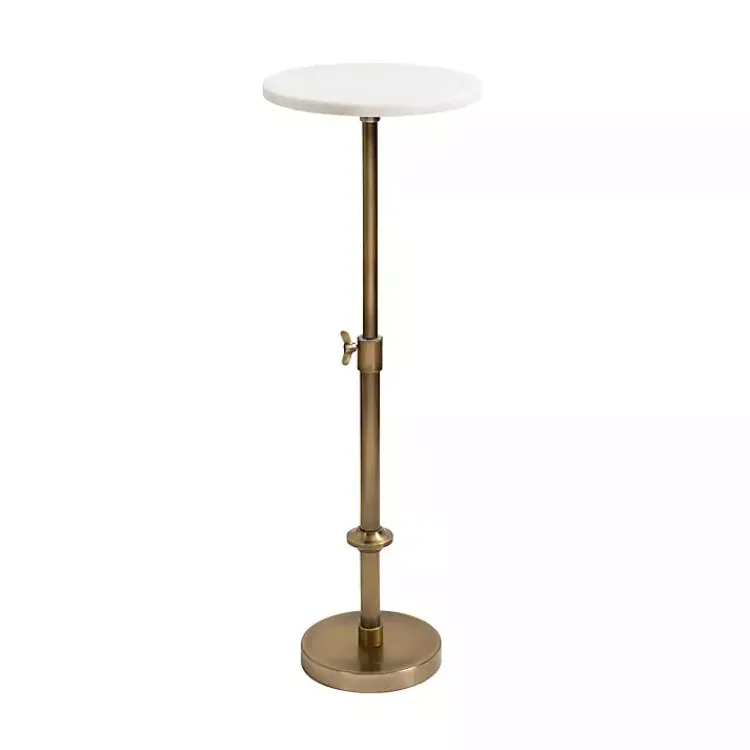 Accent & End Tables-Kirklands Home Antique Brass and Marble Adjustable Table White
