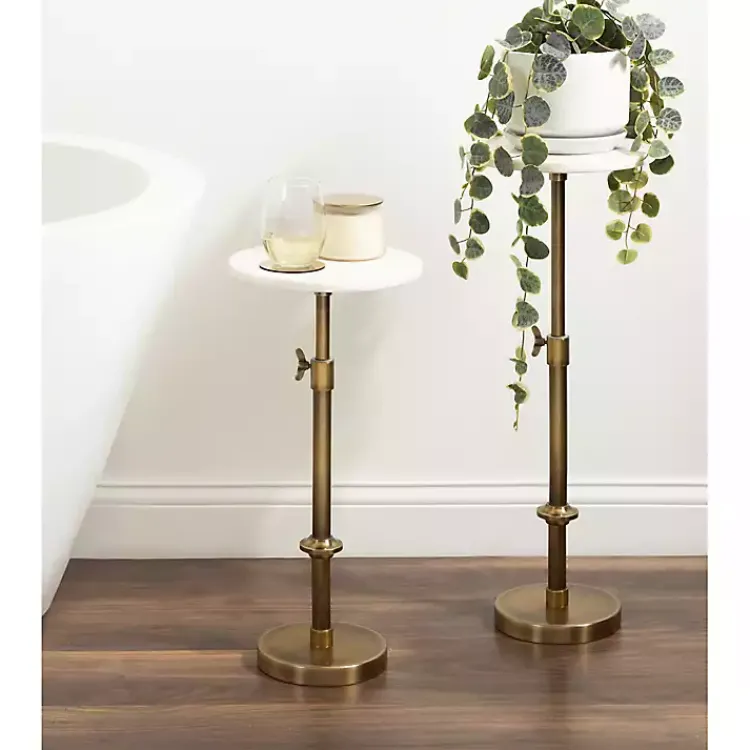 Accent & End Tables-Kirklands Home Antique Brass and Marble Adjustable Table White