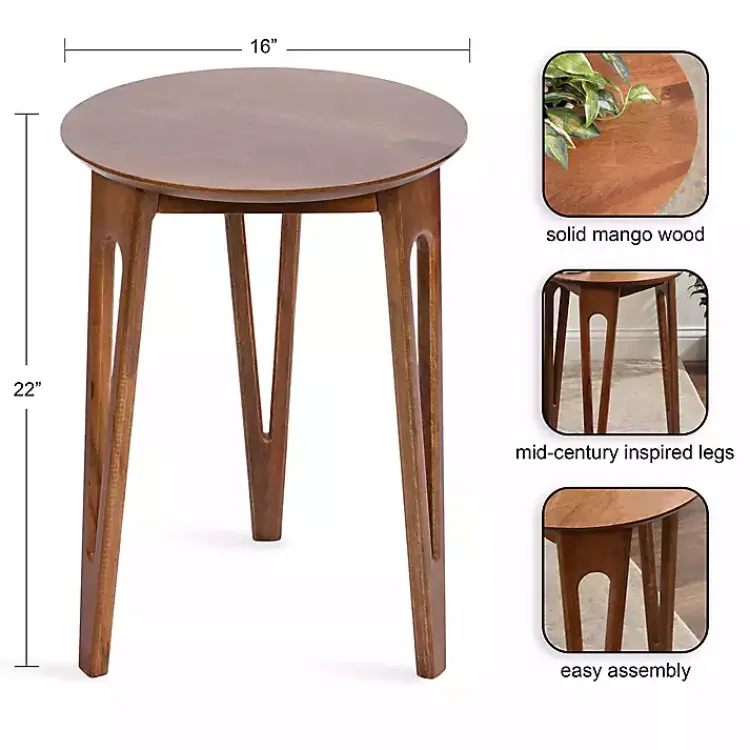 Accent & End Tables-Kirklands Home Walnut Mango Wood Round Kershaw Accent Table Brown
