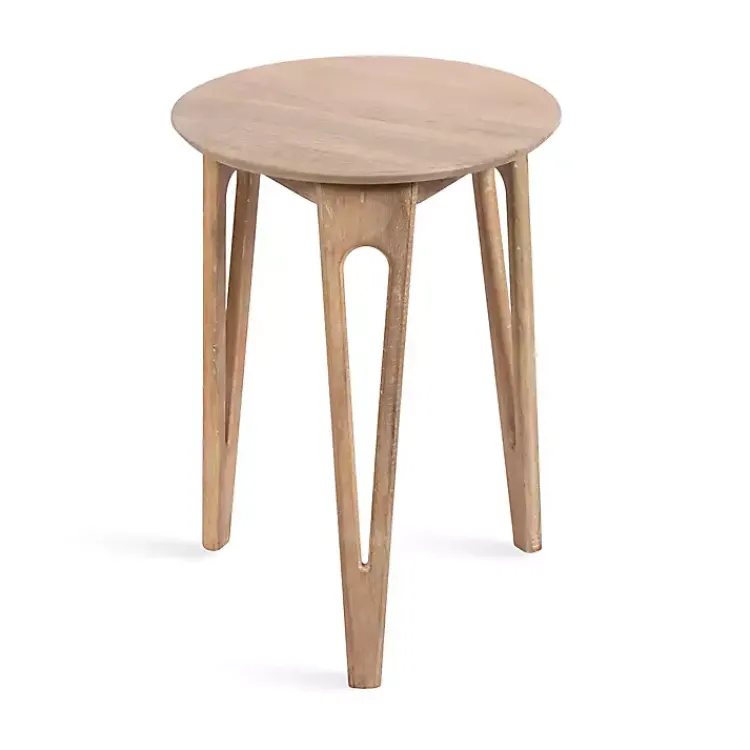 Accent & End Tables-Kirklands Home Natural Mango Wood Round Kershaw Accent Table Tan