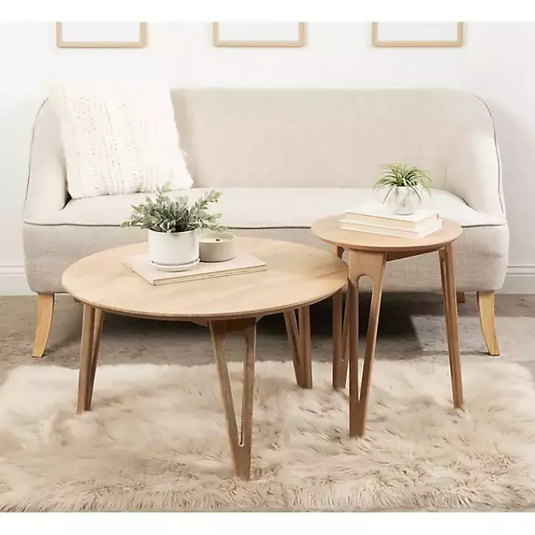 Accent & End Tables-Kirklands Home Natural Mango Wood Round Kershaw Accent Table Tan