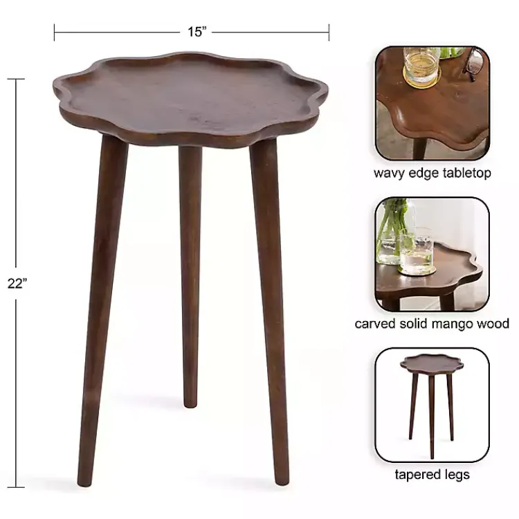 Accent & End Tables-Kirklands Home Walnut Wood Wavy Accent Table Brown