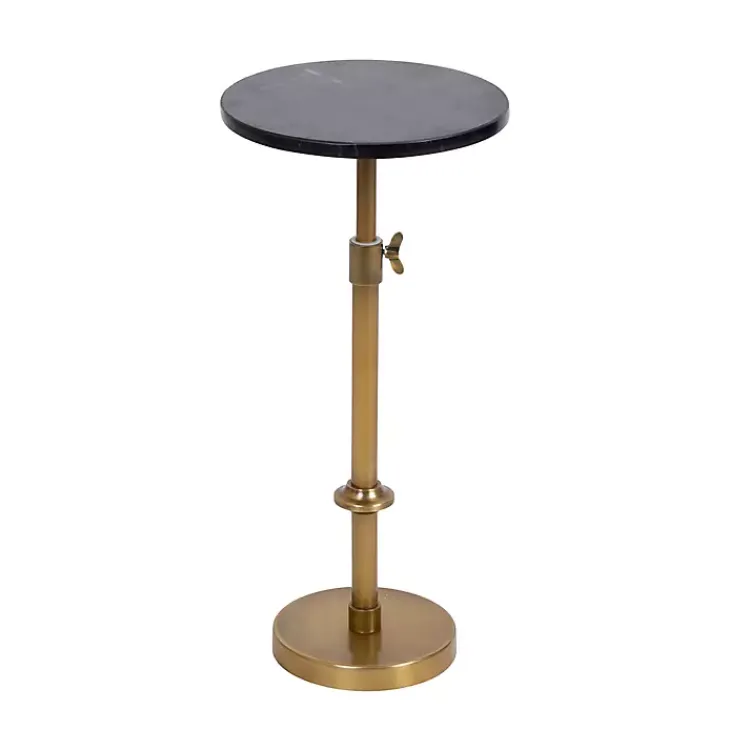 Accent & End Tables-Kirklands Home Antique Brass and Marble Adjustable Table Black