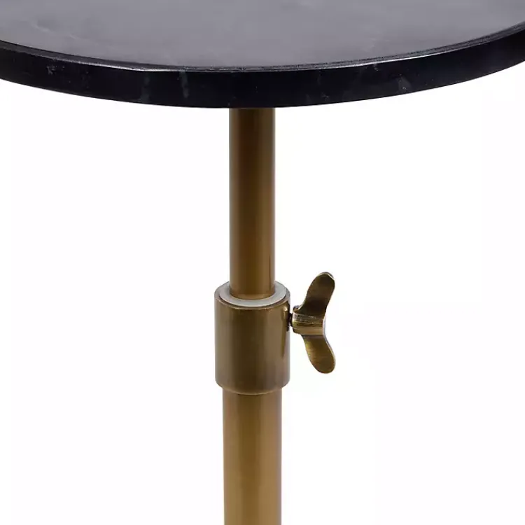 Accent & End Tables-Kirklands Home Antique Brass and Marble Adjustable Table Black