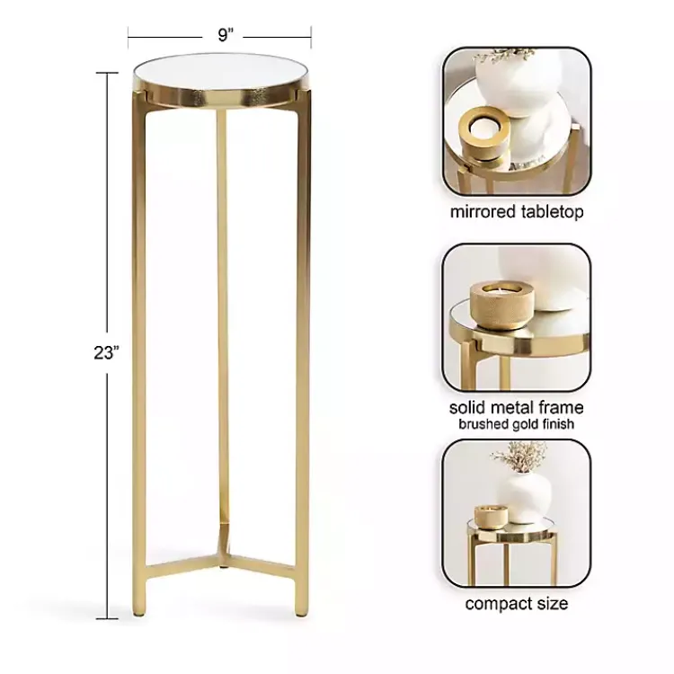 Accent & End Tables-Kirklands Home Metal Mirrored Tabletop Aguilar Drink Table Gold