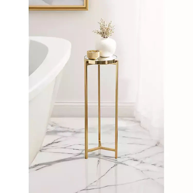 Accent & End Tables-Kirklands Home Metal Mirrored Tabletop Aguilar Drink Table Gold