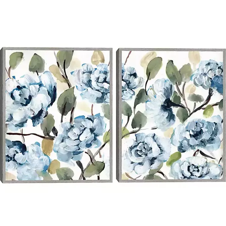Canvas Art-Kirklands Home Farmhouse Peonies Framed Canvas Prints, Set of 2 Blue