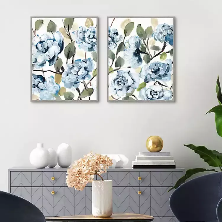 Canvas Art-Kirklands Home Farmhouse Peonies Framed Canvas Prints, Set of 2 Blue