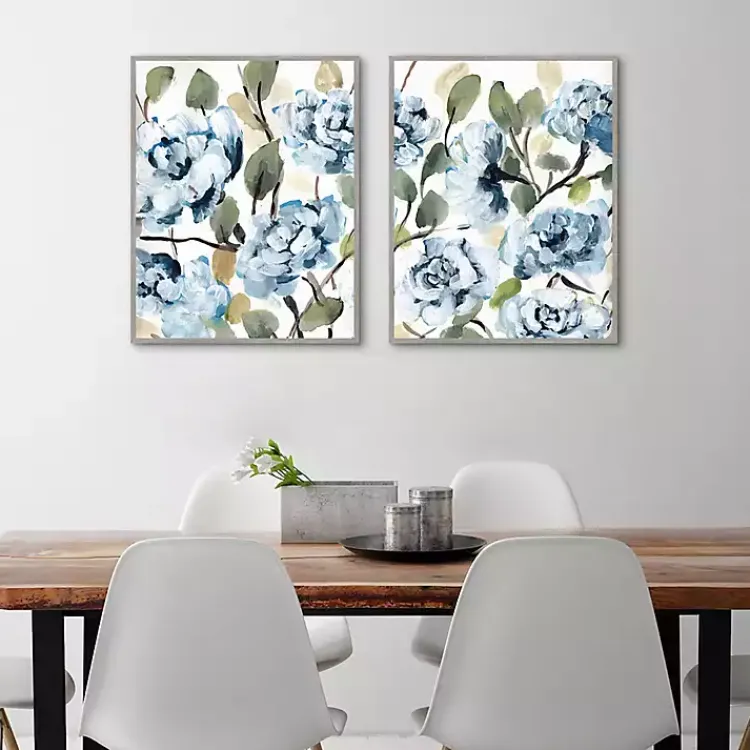 Canvas Art-Kirklands Home Farmhouse Peonies Framed Canvas Prints, Set of 2 Blue