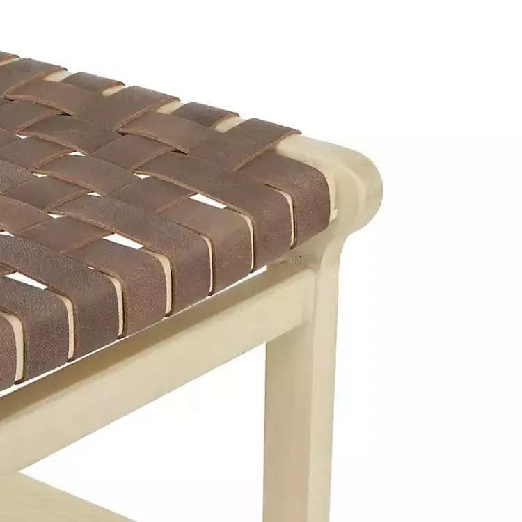 Bar Stools & Counter Height Stools-Kirklands Home Woven Leather Wooden Counter Stool Brown