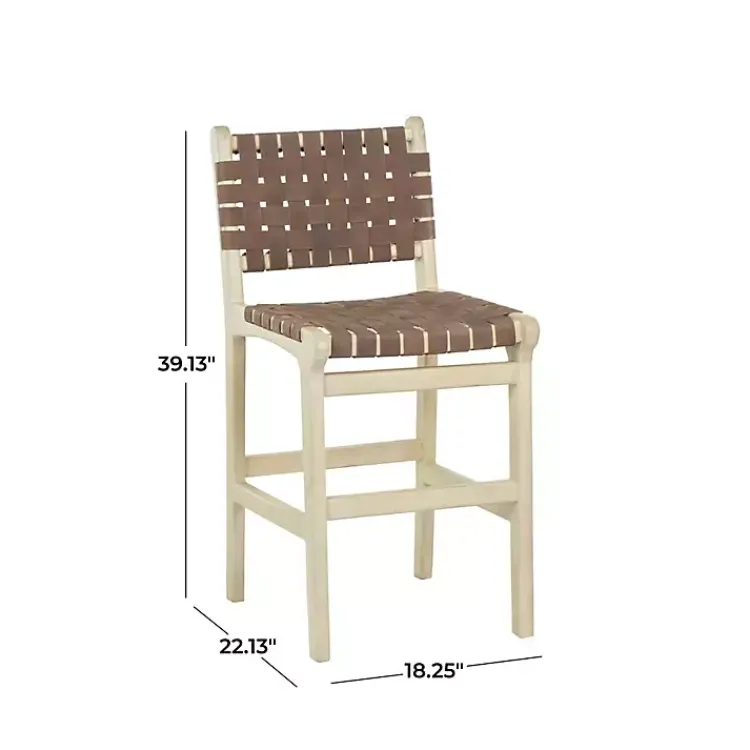 Bar Stools & Counter Height Stools-Kirklands Home Woven Leather Wooden Counter Stool Brown