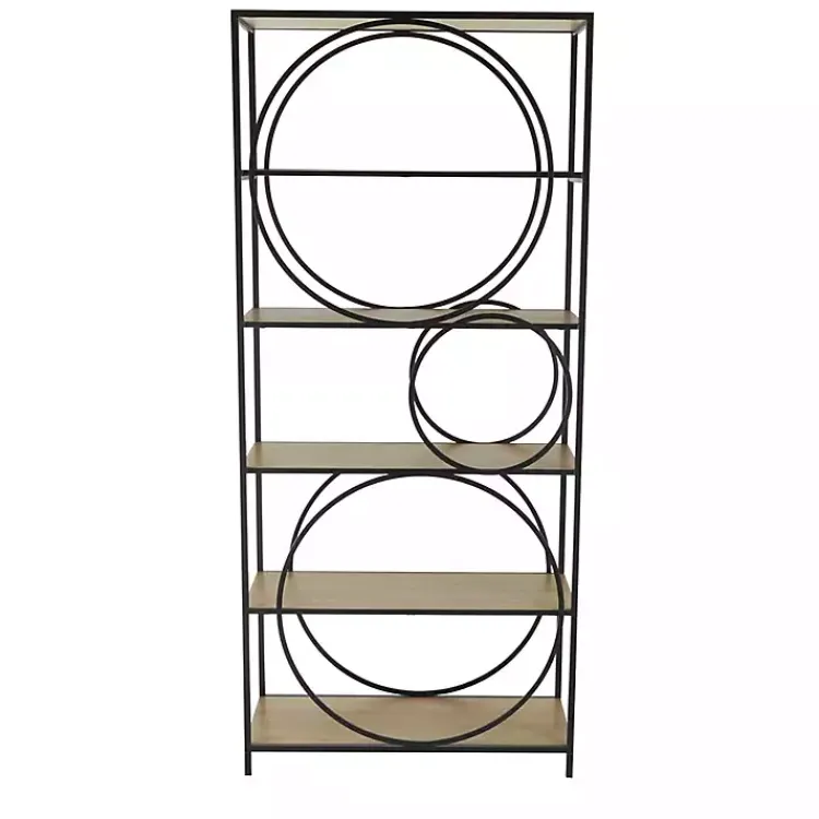 Bookshelves-Kirklands Home Black Metal Circles 5-Tier Bookcase