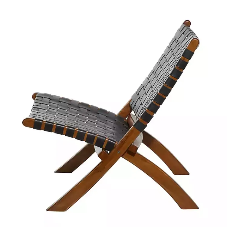 Accent Chairs-Kirklands Home Woven Leather Folding Accent Chair Black
