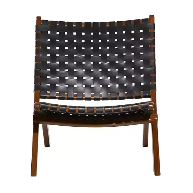 Accent Chairs-Kirklands Home Woven Leather Folding Accent Chair Black