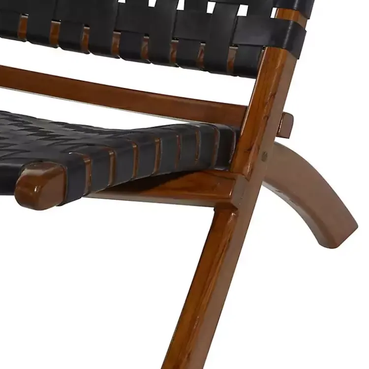 Accent Chairs-Kirklands Home Woven Leather Folding Accent Chair Black