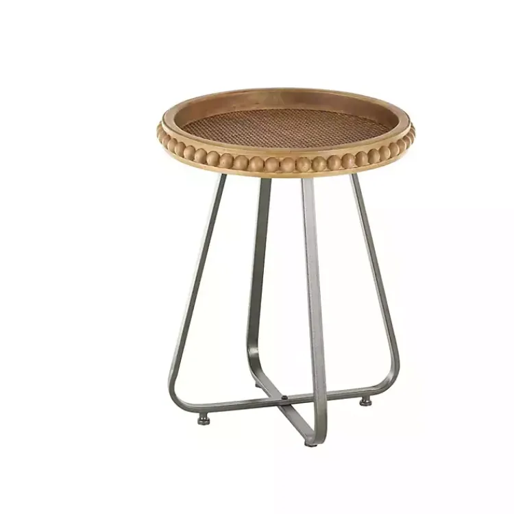Accent & End Tables-Kirklands Home Beaded Wood Rattan Round Accent Table Brown