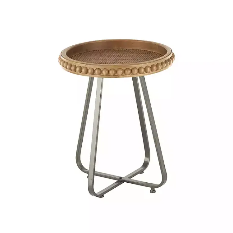Accent & End Tables-Kirklands Home Beaded Wood Rattan Round Accent Table Brown