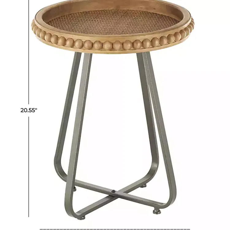 Accent & End Tables-Kirklands Home Beaded Wood Rattan Round Accent Table Brown