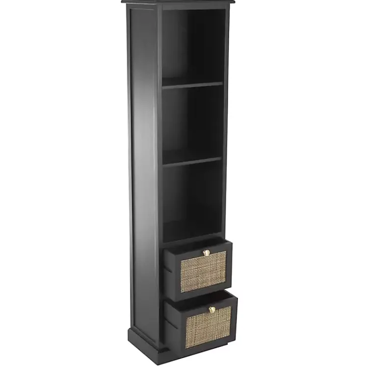 Bookshelves-Kirklands Home Wood and Rattan 3-Tier Bookcase Black