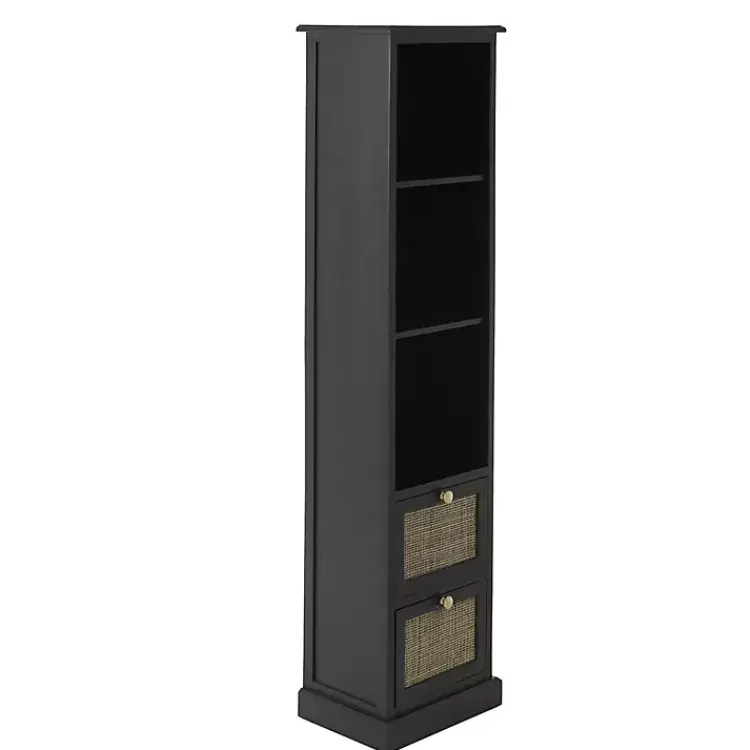 Bookshelves-Kirklands Home Wood and Rattan 3-Tier Bookcase Black