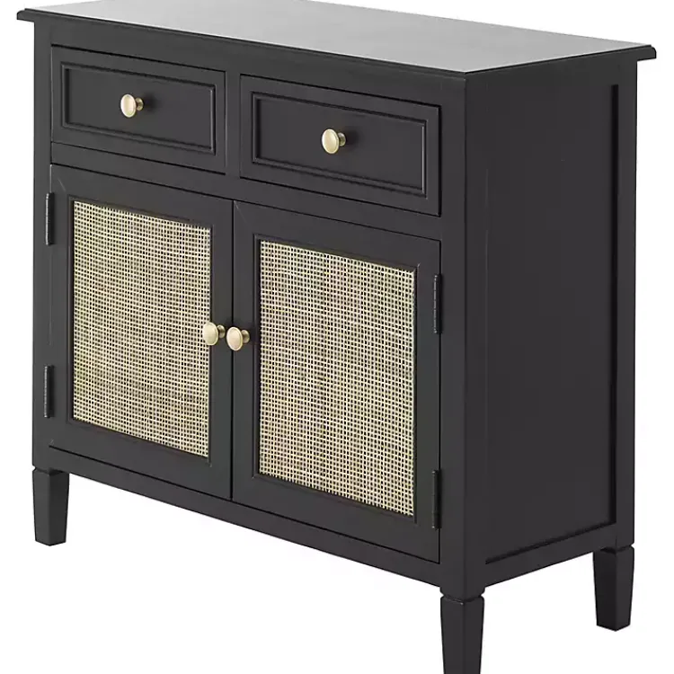 Cabinets & Sideboards-Kirklands Home Wood & Natural Rattan 2-Door Cabinet Black