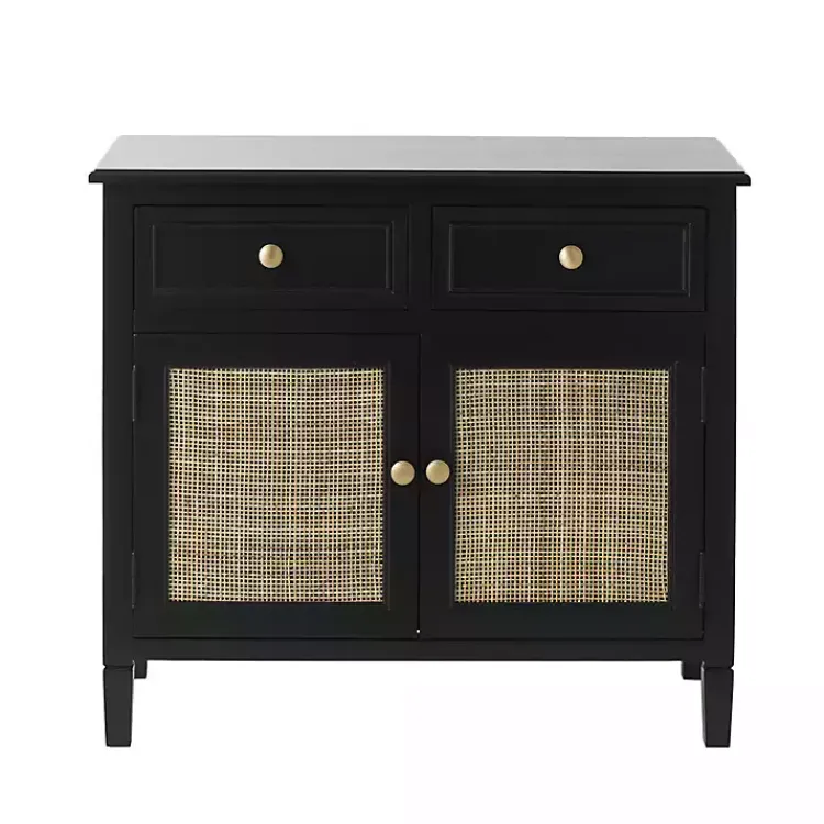 Cabinets & Sideboards-Kirklands Home Wood & Natural Rattan 2-Door Cabinet Black