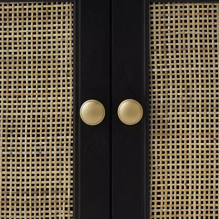 Cabinets & Sideboards-Kirklands Home Wood & Natural Rattan 2-Door Cabinet Black