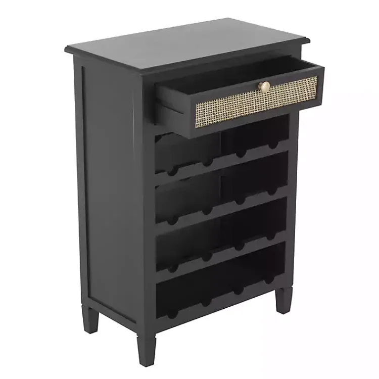 Cabinets & Sideboards-Kirklands Home Wood & Natural Rattan Wine Bottle Cabinet Black