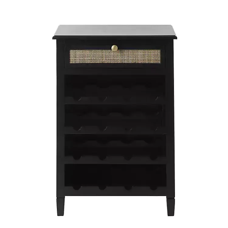 Cabinets & Sideboards-Kirklands Home Wood & Natural Rattan Wine Bottle Cabinet Black