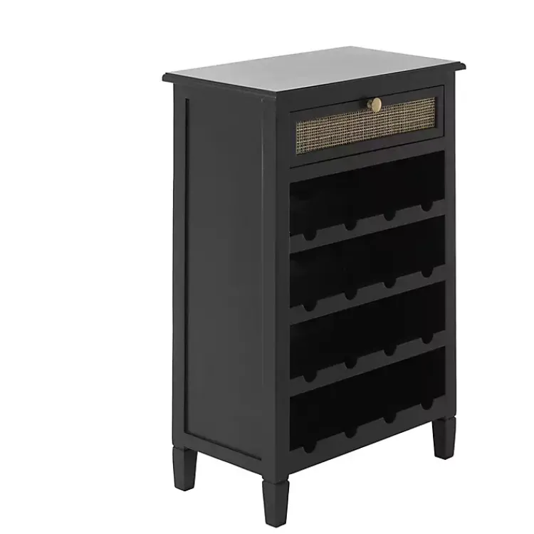 Cabinets & Sideboards-Kirklands Home Wood & Natural Rattan Wine Bottle Cabinet Black