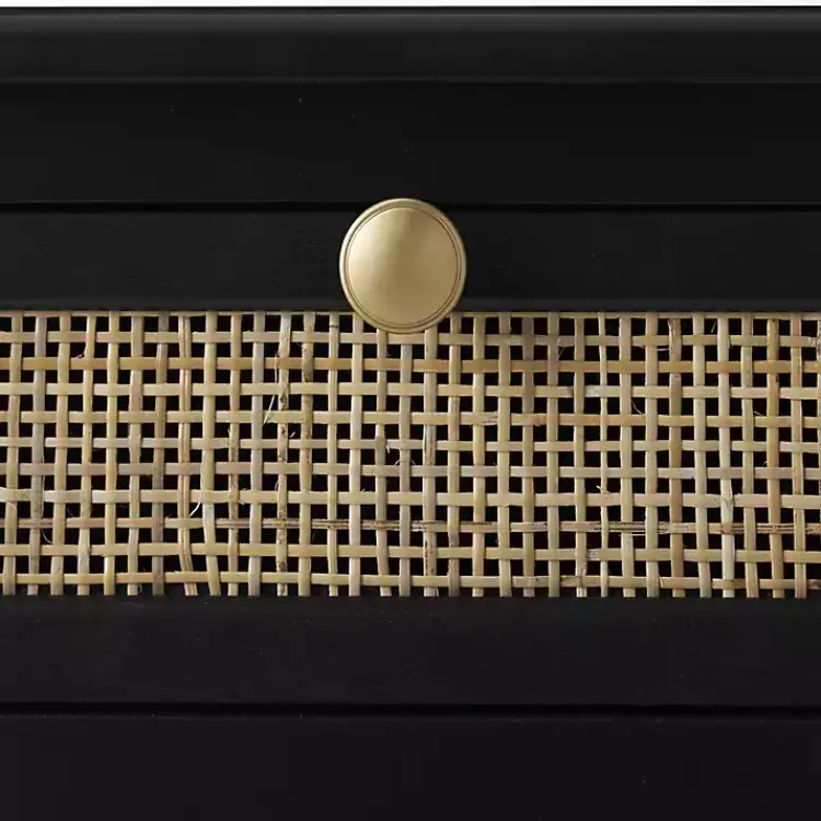 Cabinets & Sideboards-Kirklands Home Wood & Natural Rattan Wine Bottle Cabinet Black